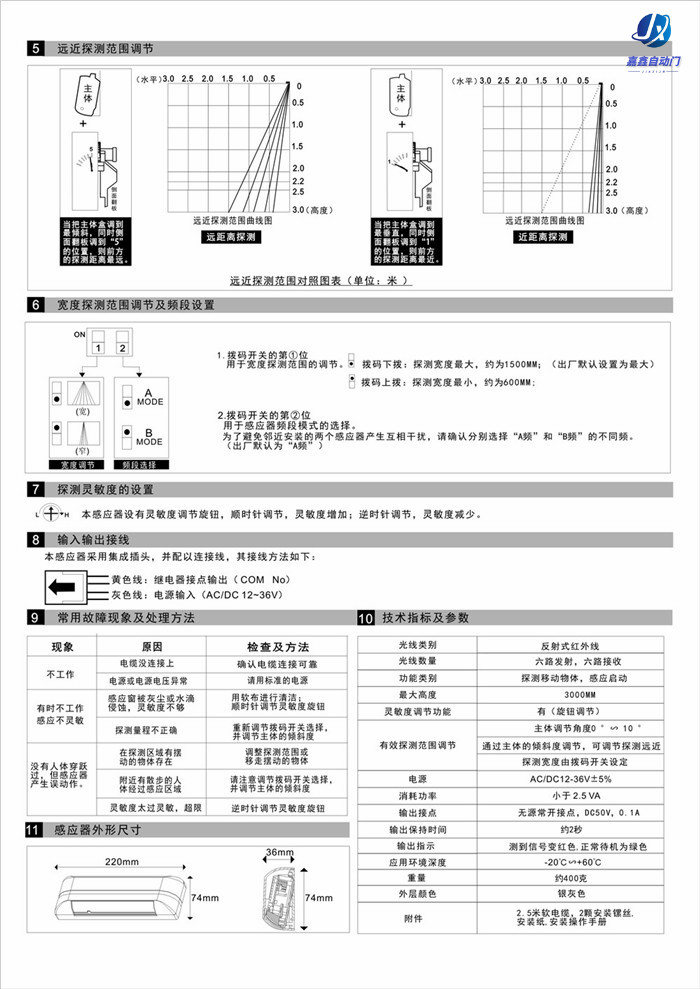 嘉鑫自動感應(yīng)門CNB-204E紅外感應(yīng)器