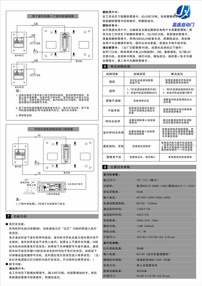 嘉鑫門禁CNB-225（可視門禁對講 ）